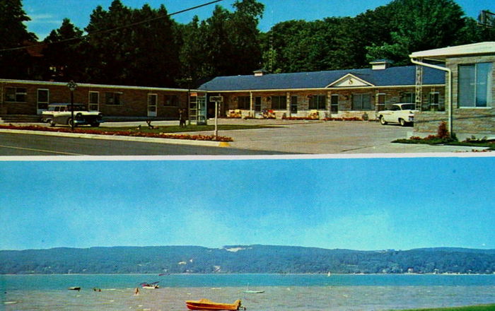 Portage Lake Motel (Wissners Motel, Sprengers Lakeview Motel) - Vintage Postcard (newer photo)